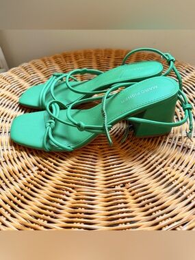 Marc Fisher Bright Green Knotted Strap Block Heel Sandals
